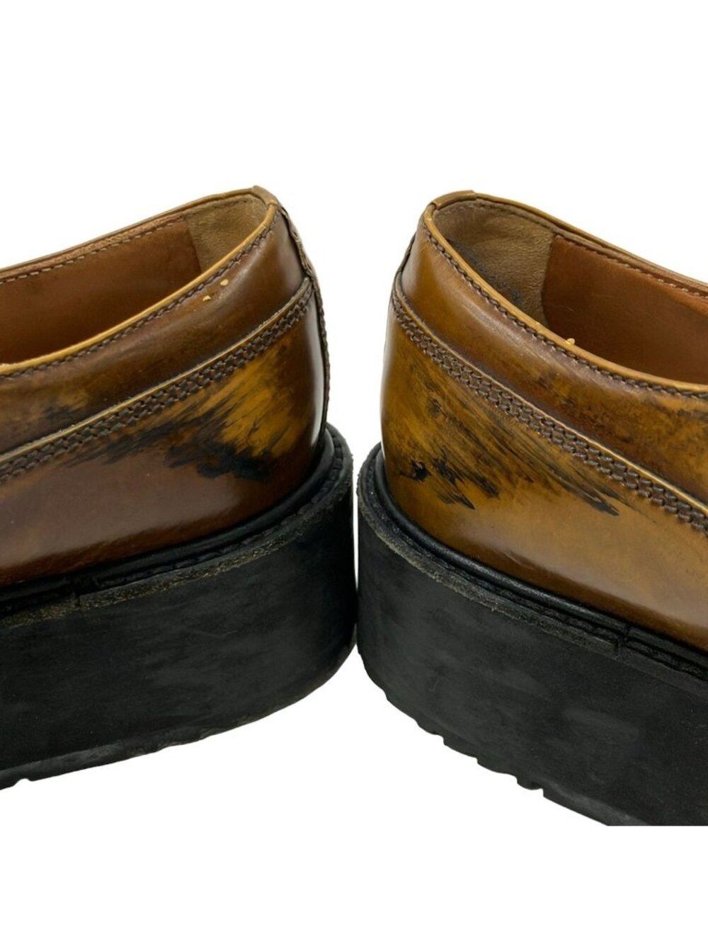 Prada Loafers 37 Ready Sue Brown Black Thick Bottom Lace Sew Up Leather - Picture 8 of 9